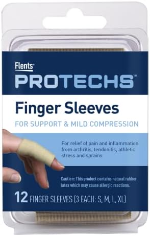 Flents Finger Sleeves, Pain Relief for Arthritis, Inflammation, Cracking, Blisters, Tendonitis & Athletic Stress, Plastic Wrap for Support & Compression, Assorted Size, 12 Count