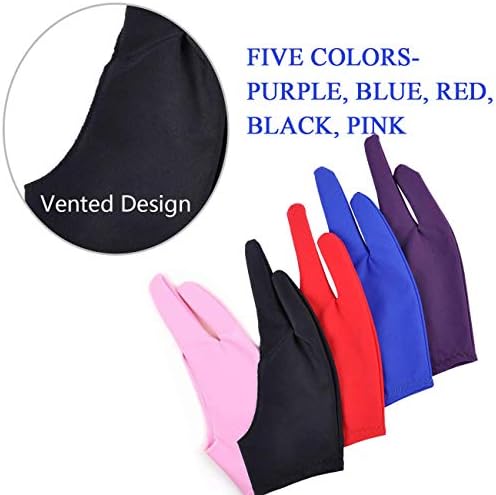 5 Pieces Artist Glove for Drawing Tablet, Two-Finger Tablet Drawing Gloves, Digital Artist Gloves for Graphics Pen Drawing Tablet Monitor Painting, Suitable for Right and Left Hand