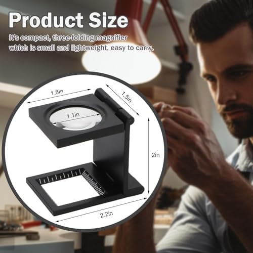 Rongon Pocket Magnifier Small Folding Magnifying Glasses 10X 28mm Mini Jewelers Magnifying Loupe with Scale Three-Folding Loupe Magnifiers for Coins Textile Optical Jewelry Tool (1 Pcs)