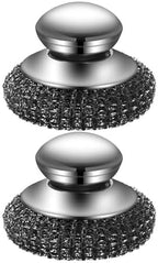 2Pcs Stainless Steel Kitchen Pot Brush with Short Handle Wire Ball Cleaning Tools Home Kitchen Dish Washing Accessories,8.5 * 6.5cm