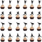 Sleyberoy 24 Piece Karate Cupcake Toppers, Taekwondo Themed Happy Birthday Party Cupcake Decorations, Shiny Black (Martial arts 24)