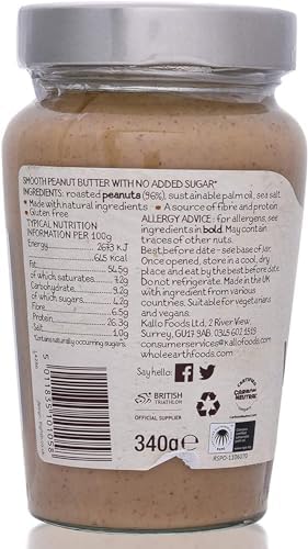 Whole Earth Organic Smooth Peanut Butter No Added Sugar (340g)