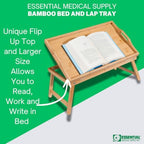 Essential Medical Supply Bamboo Bed and Lap Tray - Extra Large Flip Up Top, Raised Edge, and Handles for Easy Use - Perfect for Eating, Reading or Working in Bed, On a Recliner or in a Wheelchair