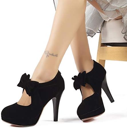 Mostrin Fashion Vintage Womens Small Bowtie Platform Pumps Ladies Sexy High Heeled Shoes