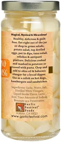 Garlic Festival Foods Smoked Pickled Garlic Cloves - Freshly Made, Subtly Infused, 8 oz Jar