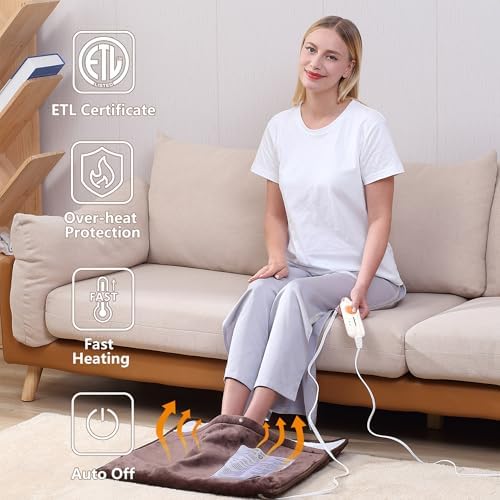 Gintao Electric Heated Foot Warmers for Men and Women,Foot Heating Pad Electric with Fast Heating Technology,Heating Pad Feet Warmer Auto Shut Off with 3 Temperature Setting,22×20 inches,Brown