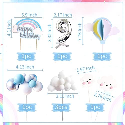 LaVenty On Cloud 9 Cake Decoration On Cloud 9 Birthday Cake Topper 9 Birthday Cake Decoration On Cloud 9 Party Supplies Cloud Cake Toppers