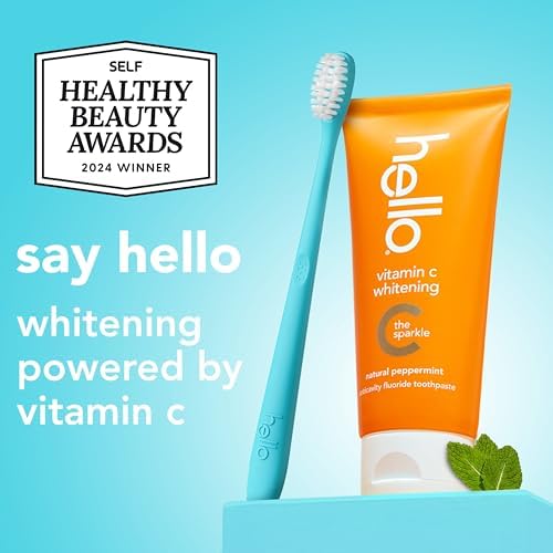 Hello Vitamin C Whitening Toothpaste with Fluoride, Whitening SLS Free Toothpaste, Up to 2 Shades Whiter Teeth, No Peroxide, Safe for Everyday Use, Natural Peppermint, 4.0 Oz
