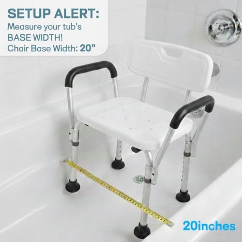 TABEKE Shower Chair for Inside Shower, Heavy Duty Shower Chair with Backrest & Padded Armrest, Height Adjustable Shower Bench, Shower Seat for Bathtub, Elderly and Disabled