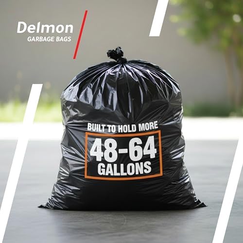 Delmon Trash Bags - 150 Bags / 10 Rolls Carton - 70 Gallons - Thick and Heavy Duty Trash Bag for Commercial, Home & Kitchen Use,Fits Toter Curbside Bins - W 43”, L 48”, Thickness 0.87MIL
