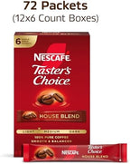 NESCAFÉ Taster's Choice, Instant Coffee Packets, Light Medium Roast Coffee, House Blend, 12 Boxes (72 Packets)