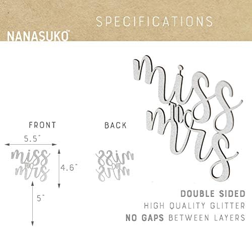 Bachelorette Party Cake Topper - Miss to Mrs - Double Sided Silver Glitter - Premium quality Made in USA