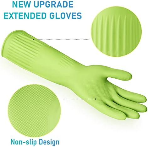 Disfore Rubber-Gloves Dishwashing Gloves for Cleaning-Kitchen - 2 Pairs Long Household Cleaning Gloves for Washing Dishes