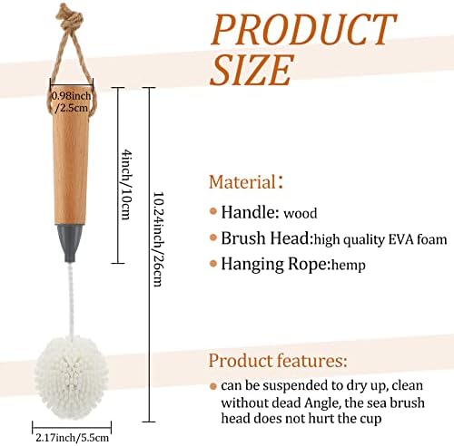 2 Pcs Wine Glass Cleaning Brush Flute and Stemware Brush Non Scratch Foam Bristle Scrubber with Wooden Handles Glass Scrubber for Champagne Flutes Glassware Drinking Cleaner Tool