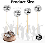 24 Pcs Disco Ball Cupcake Toppers, Mini Disco Ball Cake Picks Birthday Cake Decorations for 1970s Disco Theme Party Favor