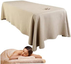 Massage Bed Sheet, Breathable Massage Table Skirt with Face Hole, Washable Reusable Beauty Bed Cover, Spa Cover for Salon Table, Beige