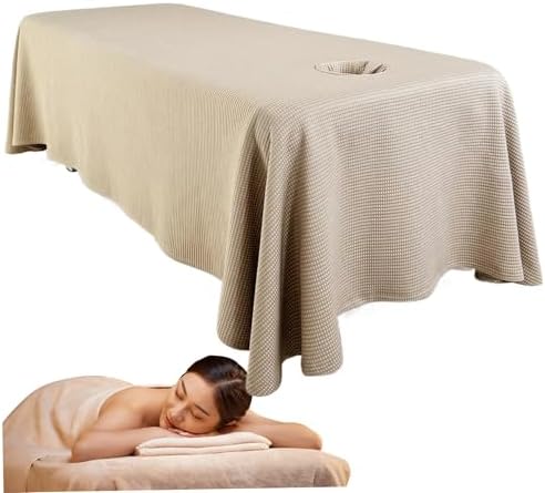 Massage Bed Sheet, Breathable Massage Table Skirt with Face Hole, Washable Reusable Beauty Bed Cover, Spa Cover for Salon Table, Beige
