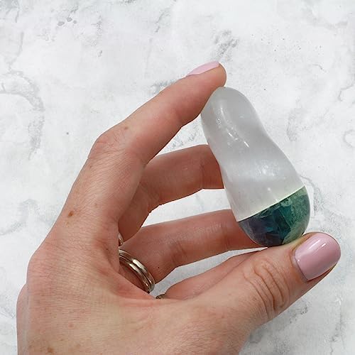 CrystalAge Selenite & Rainbow Fluorite Spiral Wand ~ 60 x 25mm