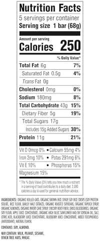 CLIF BAR - Energy Protein Bars - Blueberry Almond Crisp - Made with Organic Oats - Energy Bars - Non-GMO - (5 Pack)