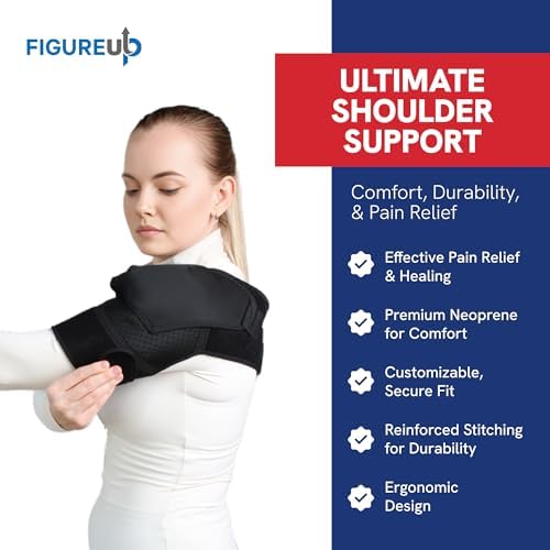 Adjustable Shoulder Brace for Torn Rotator Cuff Relief, AC Joint Pain, Dislocation – Neoprene Mesh Support for Men and Women – Compression Sleeve with Hook and Loop Fastener (Black, Large/XL)