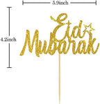 Eid Mubarak Cake Topper - Gold Glitter Ramadan Kareem, Ramadan Hajj Mubarak Islamic Muslim Festival Anniversary Party Decorations