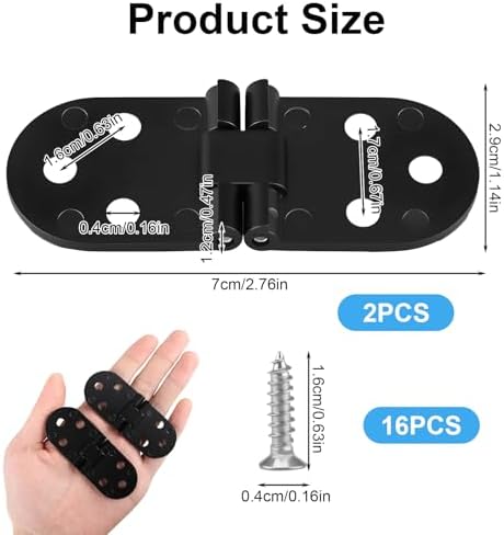 2 PCS Table Folding Flip Top Hinges, 2.76 Inch Zinc Alloy Flip Top Hinge, 180 Degree Round Edge Folding Table Hinge for Sewing Machines and Drop Leaf Tables, Black with Screws