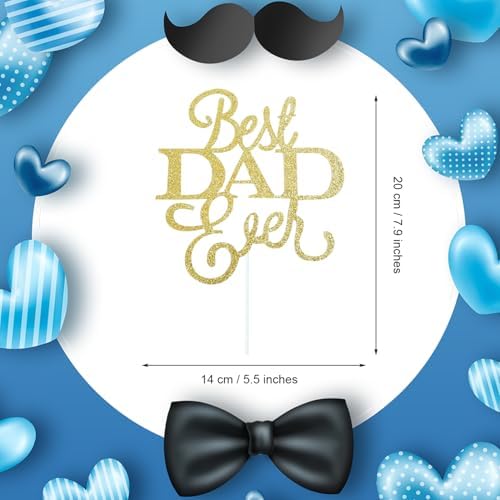 1 Pack Happy Father’s Day Cake Toppers, Glitter Cake Bunting Decor Best Dad Ever Love Father Cake Picks Party Decorations Supplies(Best DAD Ever, Gold)