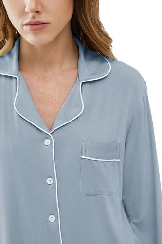 Cherrydew Women Bamboo Viscose Pajama Sets Super Soft Comfy Breathable Cooling Sleepwear Long Sleeve Button Down Loungewear