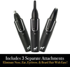 Pete & Pedro Nose & Ear Hair Trimmer – Clipper Has 3 Attachments for Nose/Ear, Eyebrows Trimming, & Facial Hair Detailing | Men & Women, Stainless Steel, Wet/Dry, USB | As Seen on Shark Tank