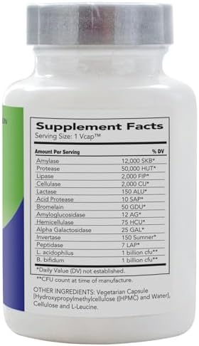 AbsorbAid Platinum Digestive Enzyme Support 120 vCaps, 12 Digestive Enzymes Plus 2 Probiotics for Maximum Relief