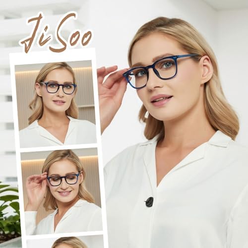 JiSoo Reading Glasses Women 2.5 Stylish Designer Readers 2.5, Womens Reading Glasses 2.5+ with Spring Hinge, Blue
