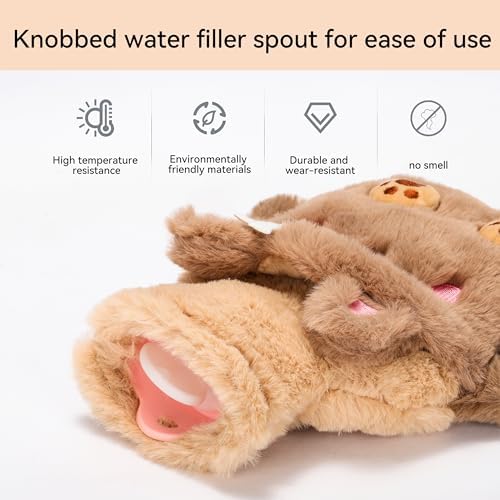 Bear Rubber Hot Water Bottle with Soft Removable Knit Outer Lid, Classic Rubber Hot and Cold Water Bottle with Cute Image Hand Feet Warmer and Shoulder Pain Relief