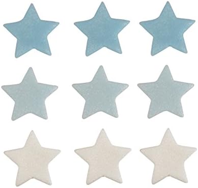 White Blue and Silver Sugar Stars Cake Decorations - Pack of 9
