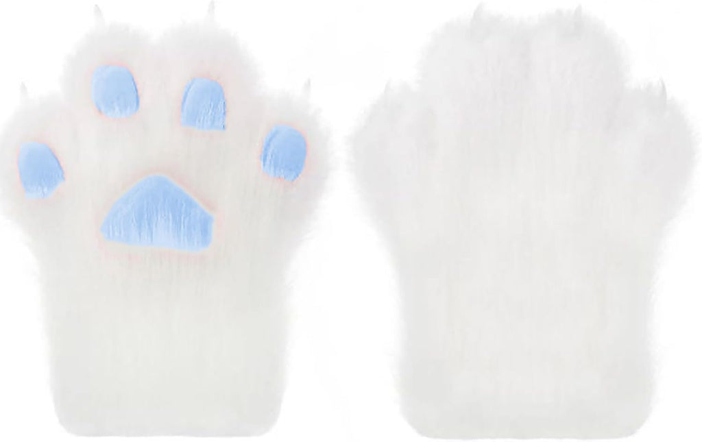 Furry Paws Gloves,Cute Plush Wolf Cat Paw Gloves with Claws Faux Fox Fur Fursuit Paws Halloween Cosplay Animal Costume