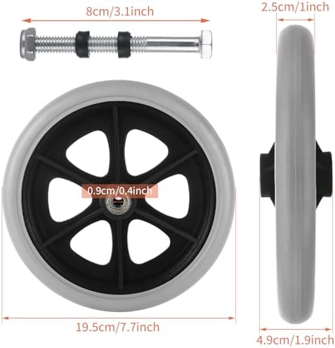 LANIAKEA 2PCS Replacement Wheelchair Wheels 8inch Wheelchair Front Wheels Anti-Slip Rubber Rollator Wheel for Wheelchairs, Walkers, Rollators (Grey)