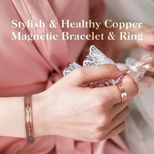 Lymphatic Drainage Ring & Copper Bracelet for Women, Magnetic Copper Bracelet and Magnetic Lymph Detox Ring, 100% Solid Pure Copper Jewelry Gift