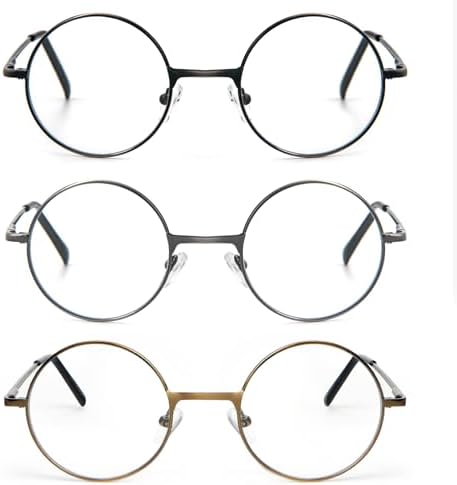 3 Pack Round Frame Reading Glasses Blue Light Blocking Reader Metal Full Frame Retro Glasses