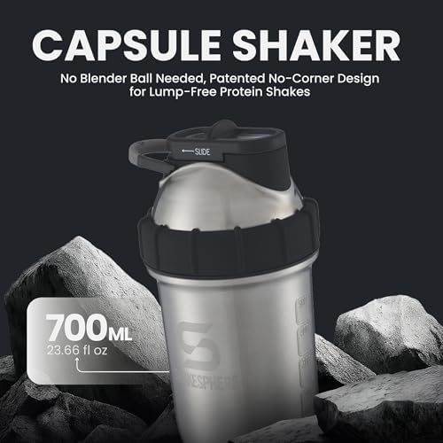 SHAKESPHERE Stainless Steel Shaker Bottle - 24oz Insulated Protein Shaker Bottle for Hot & Cold Drinks - Ideal for Shakes & Smoothies, Leak-Proof, BPA-Free, No Mixer Ball Needed, Steel - Original