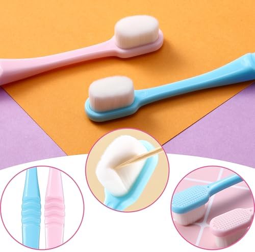 Boao 4 Pieces Extra Soft Toothbrushes Micro Nano Manual Toothbrush for Sensitive Tooth with 20,000 Extra Soft Bristles for Fragile Tooth Adult(Blue, Pink)