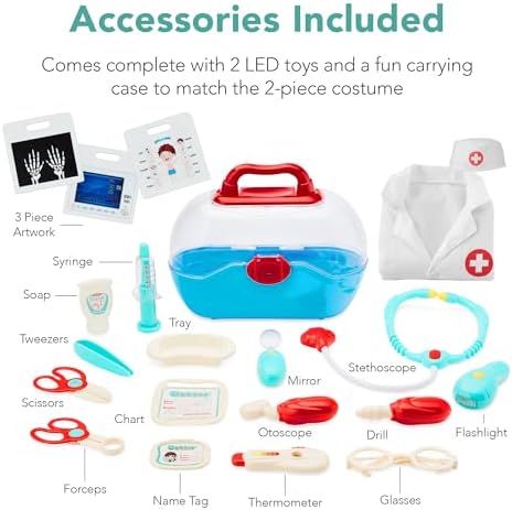 Best Choice Products Pretend Play Doctor's Office, Wooden Medical Center Toy Set for Kids w/Carrying Case, All Accessories Included, Height Measurer, 2-Piece Costume - Blue