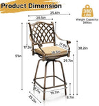 Outvita Outdoor Patio Swivel Bar Stools Set of 2, All-Weather Cast Aluminum Bar Height Bistro Chairs, Counter Height Outdoor Barstools, with Cushions for Garden, Load Capacity: 380 lbs