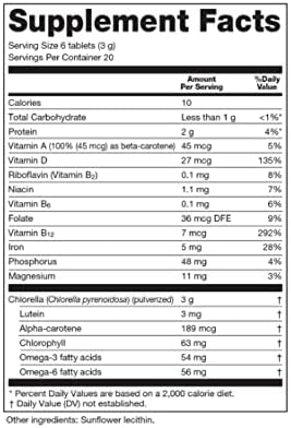 Sun Chlorella 500mg Whole Body Wellness Green Algae Superfood Supplement - Immune Defense, Gut Health, Natural Purification, Energy Boost - Chlorophyll, B12, Iron, Protein - Non-GMO - 120 Tablets