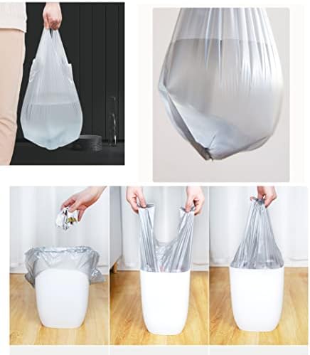 4 GALLON Bathroom Trash Bags, 5 Rolls/100 Counts Small HANDLES Garbage Bags for Office, Kitchen,Bedroom Waste Bin,Colorful Portable Strong Rubbish Bags (silver 100Counts)