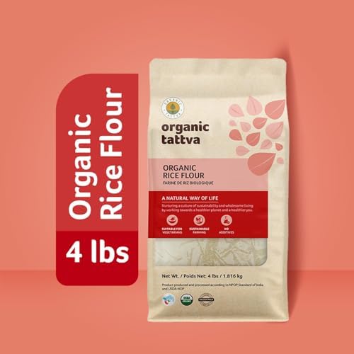 Organic Tattva White Rice Flour (4 lbs) - Indian Organic Rice Flour - Natural Plant Based - Vegan - Kosher - No Additives - Gluten Free - USDA Certified