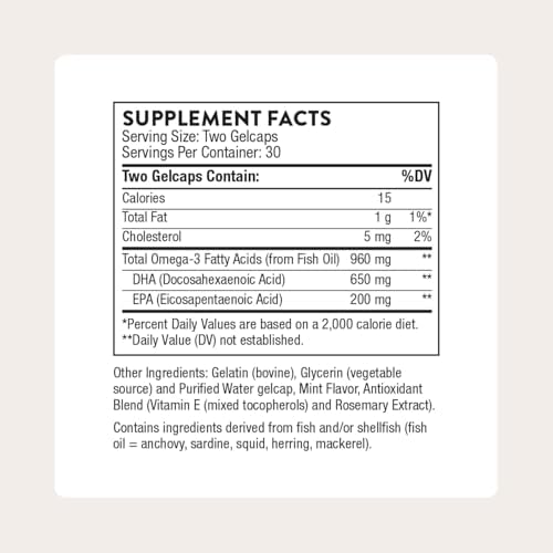 THORNE - Advanced DHA - Omega-3 Fish Oil Supplement with EPA & DHA in Triglyceride Form - Supports Brain, Nerve, Eye, Blood Vessel & Heart Health* - Third-Party Certified - Gluten-Free - 60 Softgels