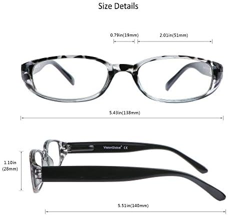 VisionGlobal 4 Pairs Reading Glasses with Spring Hinge, Blue Light Blocking Glasses for Women/Men (4 Color,+2.50 Magnification)