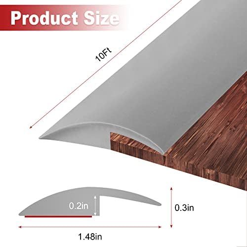 10Ft Carpet Floor Transition Strip, Self Adhesive Edging Trim, Floor Divider Strip, PVC Threshold Cover for Doorway with a Height Less Than 5 mm - Gray
