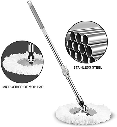 Spin Mop Bucket System Stainless Steel Bucket and Mop Set with 6 Microfiber Replacement Head Refills, Floor Mop with 4 Wheel