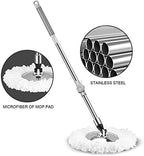 Spin Mop Bucket System Stainless Steel Bucket and Mop Set with 6 Microfiber Replacement Head Refills, Floor Mop with 4 Wheel