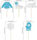Gyufise 30Pcs Little Snowflake Cupcake Toppers Glitter Skate Shoe Gloves Sweater Cake Topper Decorations for Snowflake Theme Winter Wonderland Baby Shower Birthday Party Supplies Blue